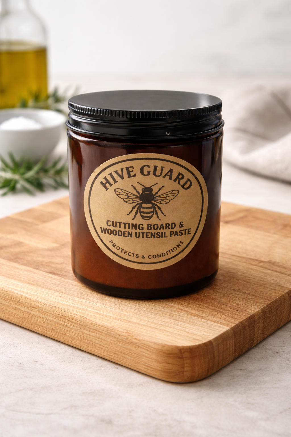 Hive Guard Cutting Board & Wooden Utensil Paste